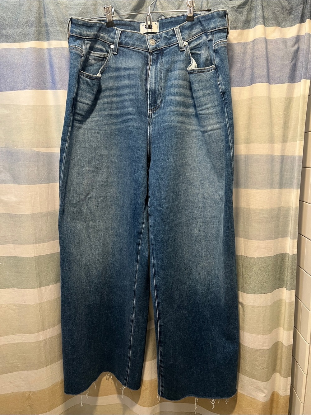 PAIGE Anessa Wide Leg High-Rise Blue Jeans